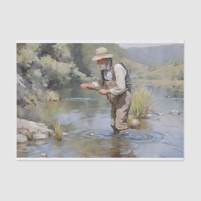 Fly Fishing the River Decoupage Tissue Paper (Front)