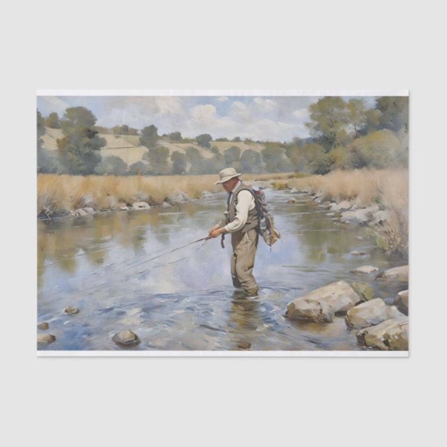 Fly Fishing the River Decoupage Tissue Paper (Front)