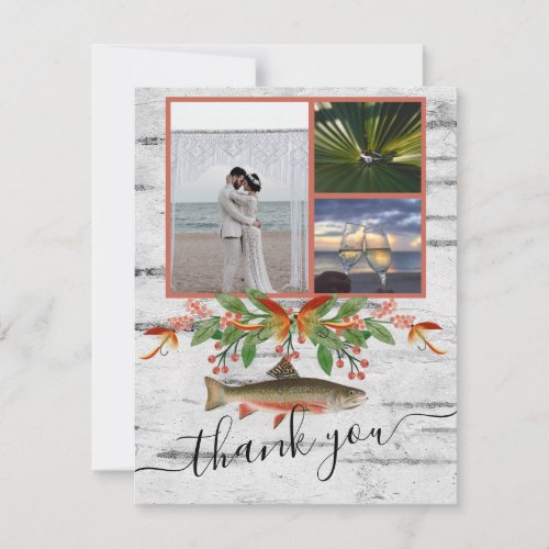 Fly Fishing Theme Wedding  3 photo collage  Thank You Card