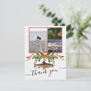 Fly Fishing Theme Wedding 3 photo collage Thank You Card