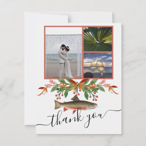 Fly Fishing Theme Wedding  3 photo collage  Thank You Card