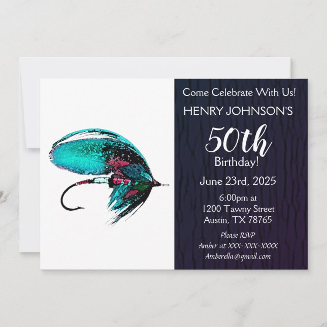 Fly Fishing Themed 50th Birthday Invitation (Front)