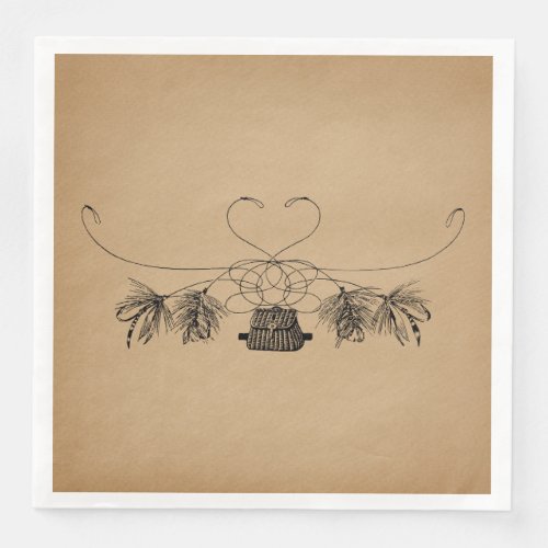 Fly Fishing Themed Vintage Art Paper Dinner Napkins