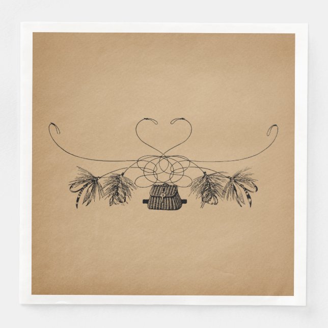 Fly Fishing Themed Vintage Art Paper Dinner Napkins (Front)