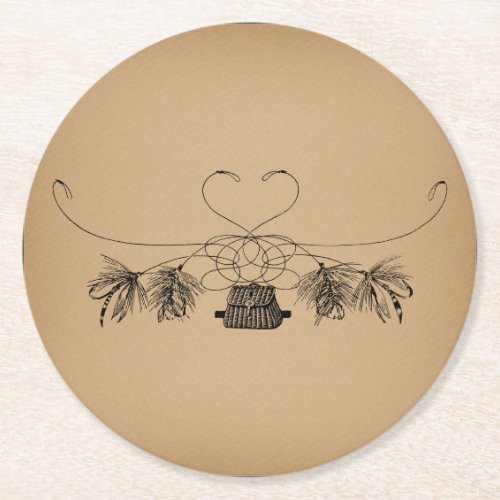 Fly Fishing Themed Vintage Art Round Paper Coaster