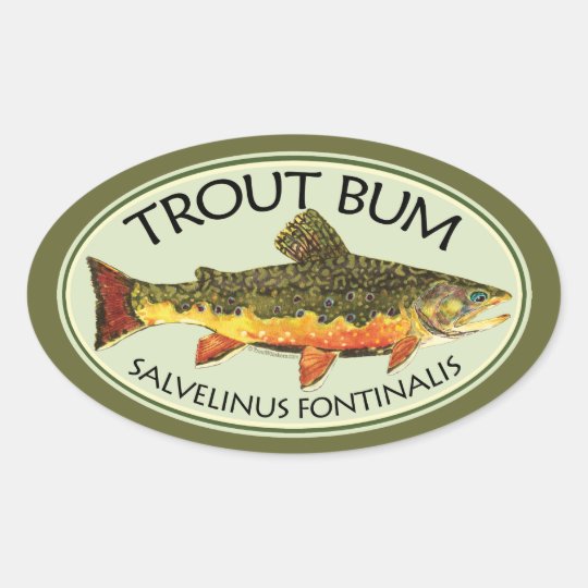 Fly Fishing Trout Bum Oval Sticker