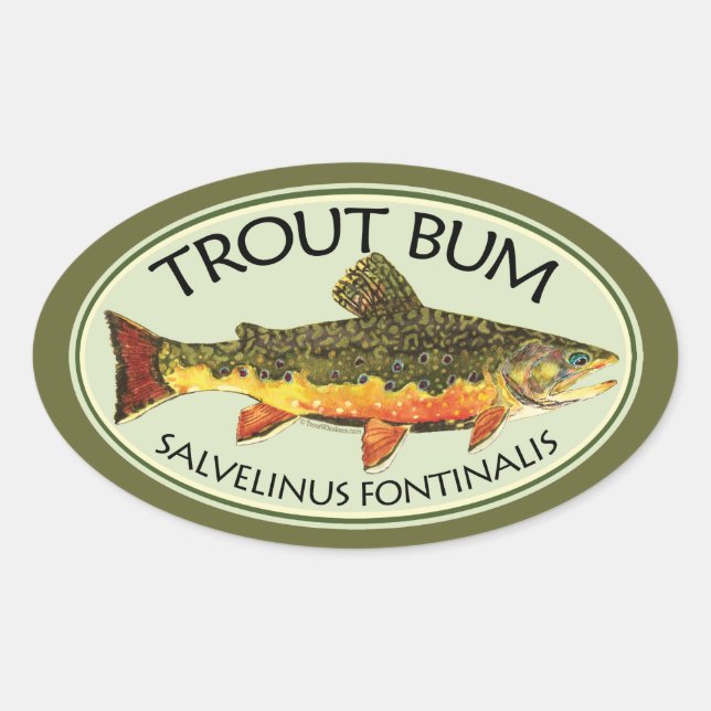 Fly Fishing Trout Bum Oval Sticker (Front)