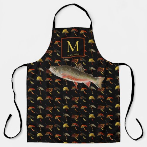 Fly Fishing Trout Fisherman Fly Black Watercolor  Apron