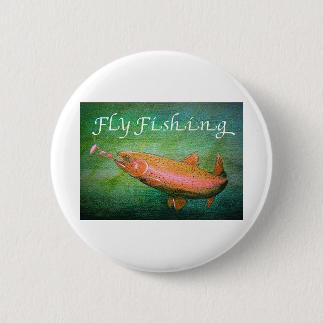 Fly Fishing Trout Salmon / Rainbow Trout Gift Button (Front)