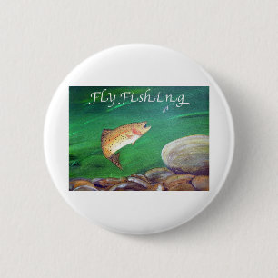 Fly Fishing Trout Salmon / Rainbow Trout Gift Button
