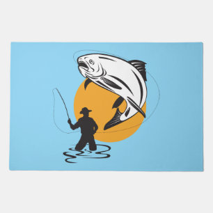 Fly Fishing Trout Sunset Silhouette Doormat