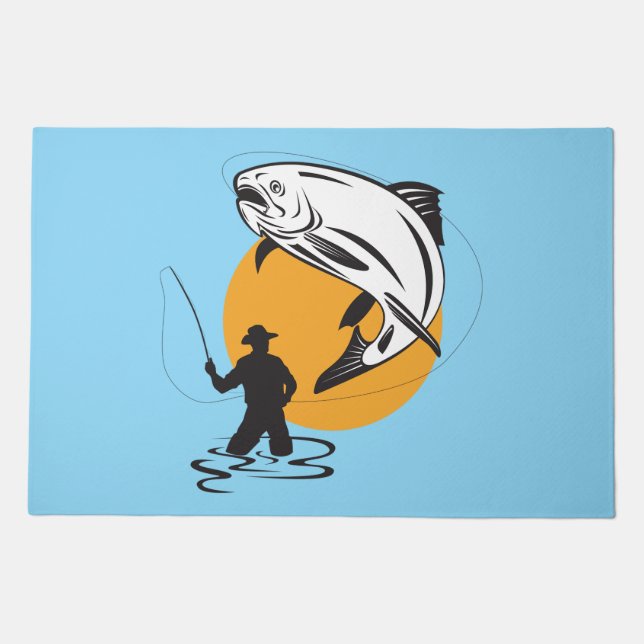 Fly Fishing Trout Sunset Silhouette Doormat (Front)