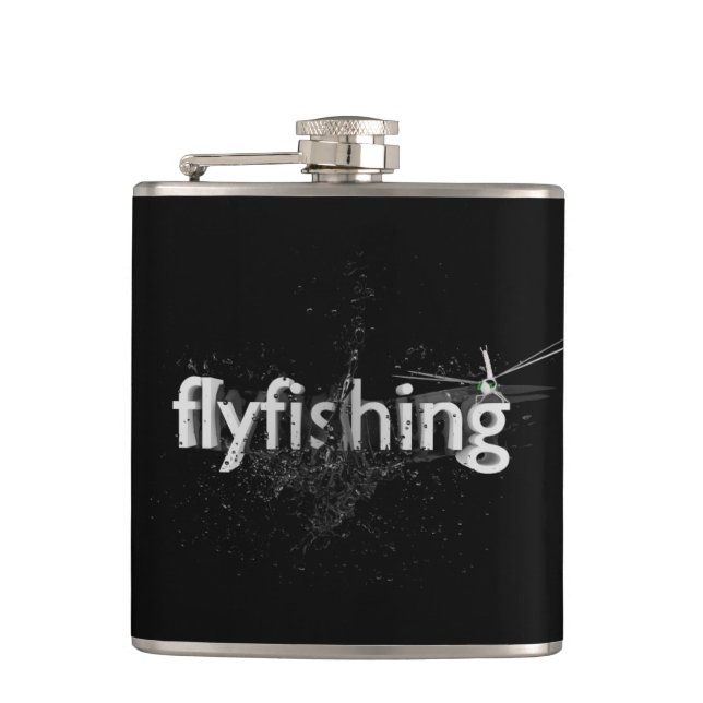 Fly Fishing Typographic Text with Dragonfly Flask (Front)