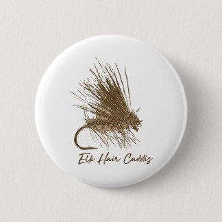 Fly Fishing Vintage Elk Hair Caddis Drawing Button