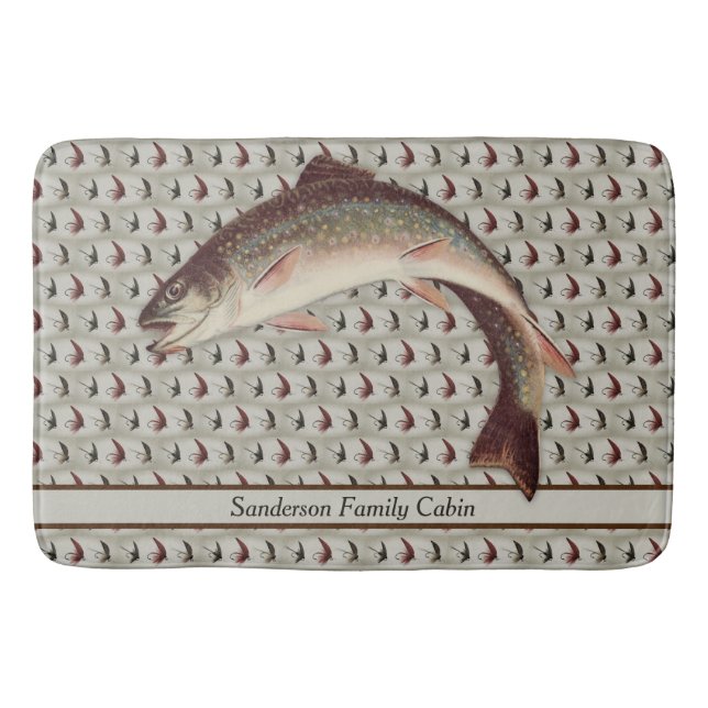 Fly Fishing Vintage Flies Rainbow Trout Bath Mat (Front)