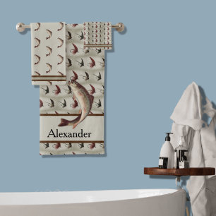 Fly Fishing Vintage Flies Rainbow Trout Bath Towel Set