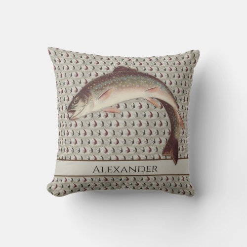 Fly Fishing Vintage Flies Rainbow Trout   Outdoor Pillow