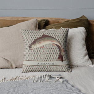 Fly Fishing Vintage Flies Rainbow Trout   Outdoor Pillow