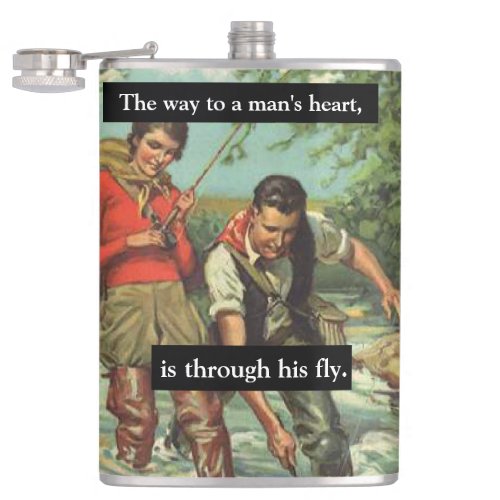 Fly Fishing Vintage Retro Image with Funny Saying Flask