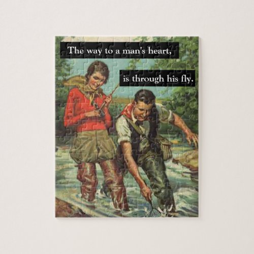 Fly Fishing Vintage Retro Image with Funny Saying Jigsaw Puzzle