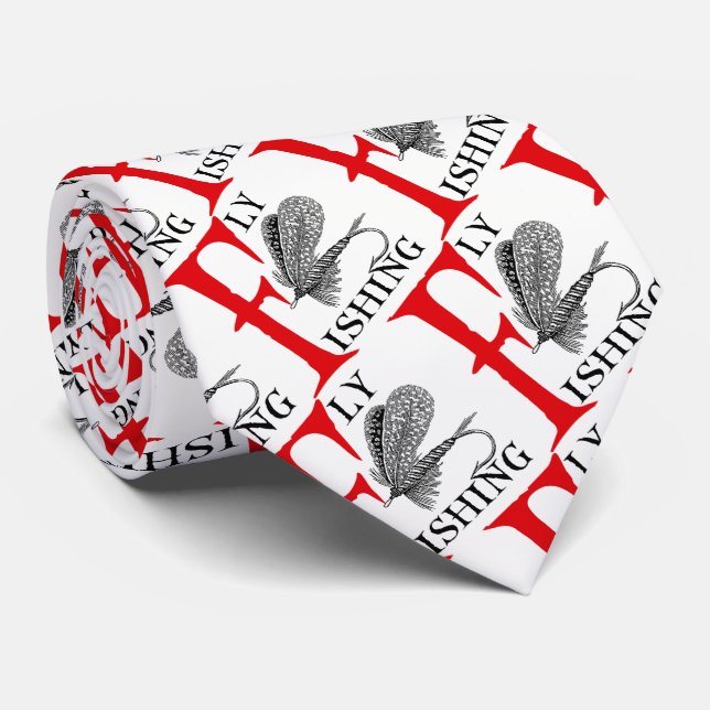 Fly Fishing With Fishing Lure Neck Tie (Rolled)