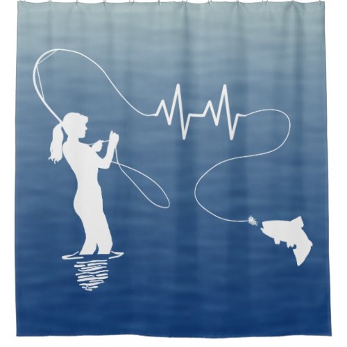 Fly Fishing Woman Fishing Heartbeat Shower Curtain