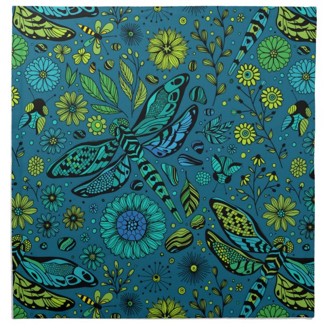 Fly, fly dragonfly on blue cloth napkin (Front)