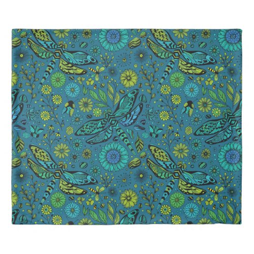 Fly fly dragonfly on blue duvet cover