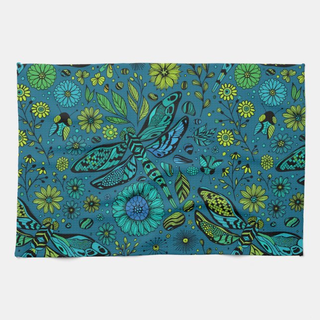 Fly, fly dragonfly on blue kitchen towel (Horizontal)