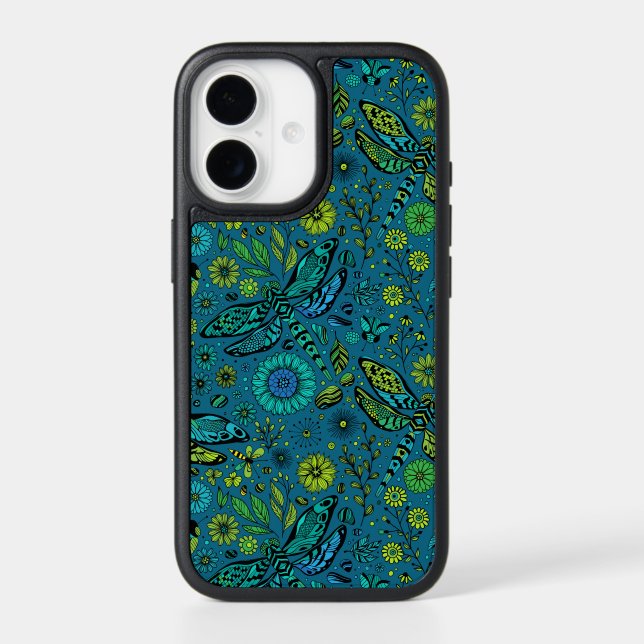 Fly, fly dragonfly on blue otterbox iPhone case (Back)