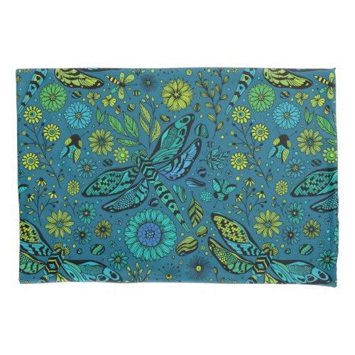 Fly fly dragonfly on blue pillow case