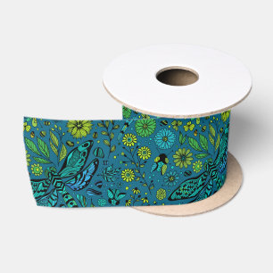 Fly, fly dragonfly on blue satin ribbon