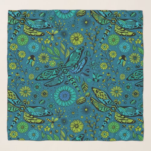 Fly fly dragonfly on blue scarf