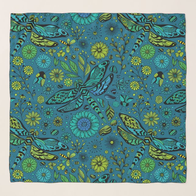 Fly, fly dragonfly on blue scarf (Front)