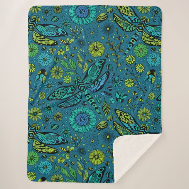 Fly, fly dragonfly on blue sherpa blanket (Front)