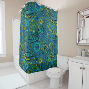 Fly, fly dragonfly on blue shower curtain