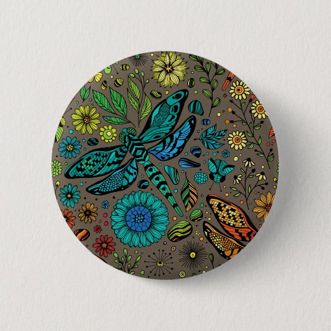 Fly, fly dragonfly on brown button (Front)