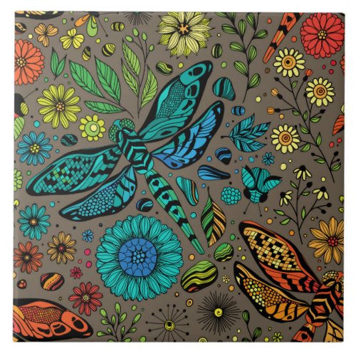 Fly fly dragonfly on brown ceramic tile