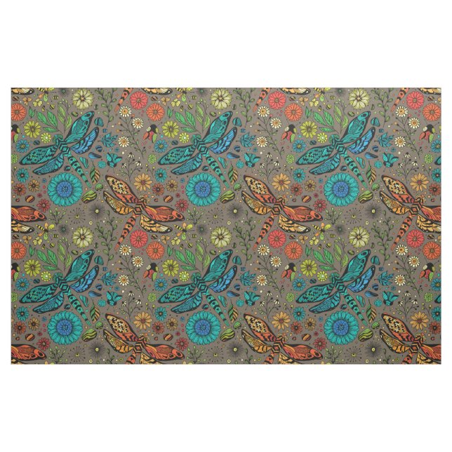 Fly, fly dragonfly on brown fabric (Fat Quarter)