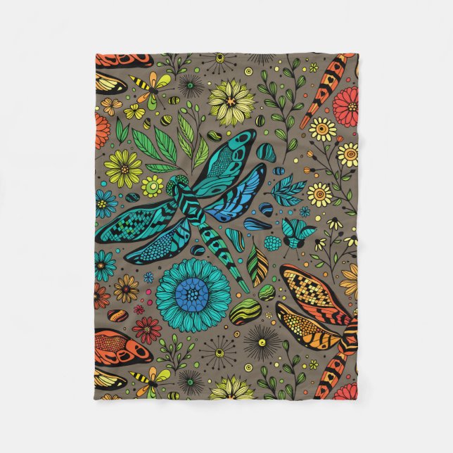 Fly, fly dragonfly on brown fleece blanket (Front)