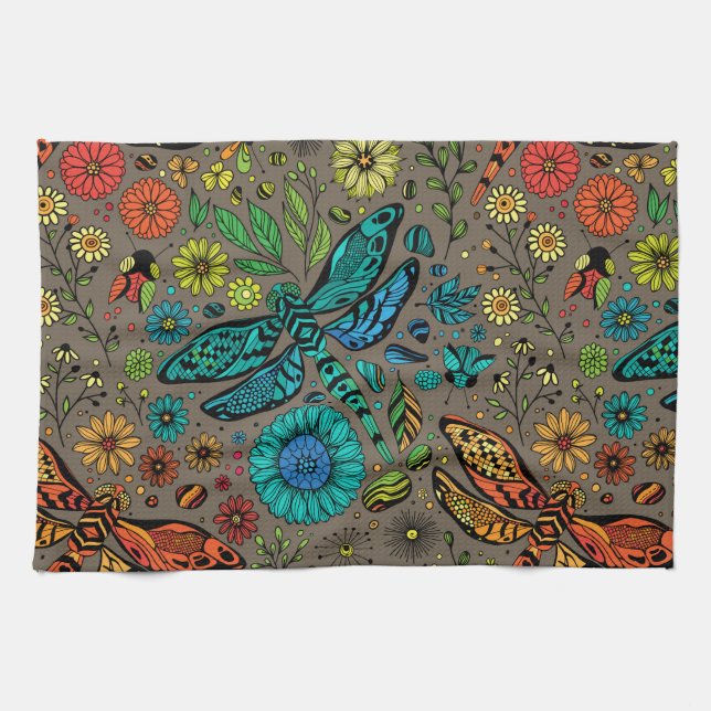Fly, fly dragonfly on brown kitchen towel (Horizontal)