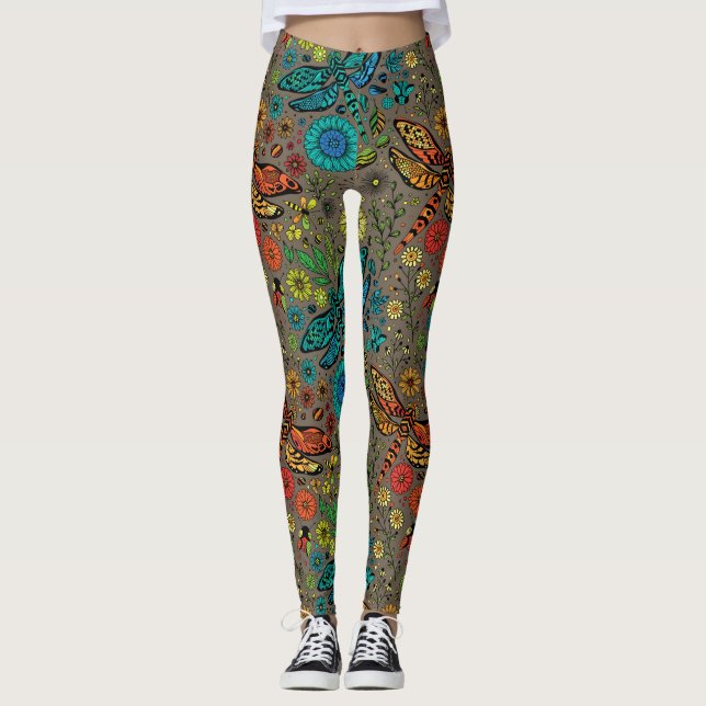 Fly, fly dragonfly on brown leggings (Front)