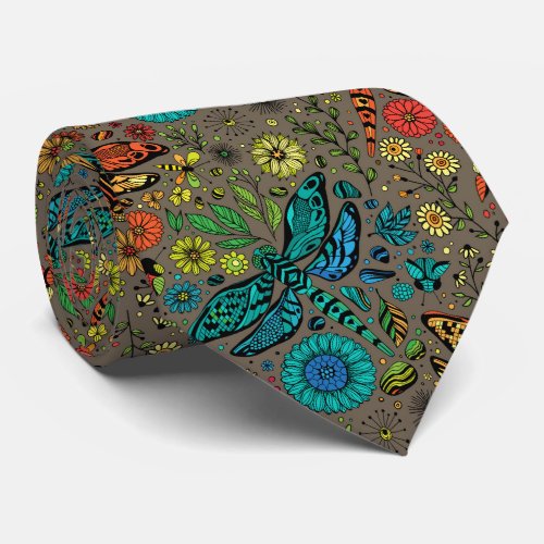 Fly fly dragonfly on brown neck tie