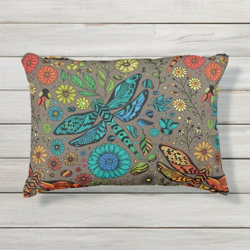 Fly fly dragonfly on brown outdoor pillow
