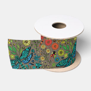 Fly, fly dragonfly on brown satin ribbon