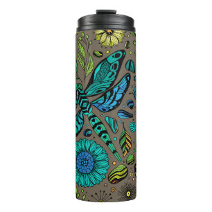 Fly, fly dragonfly on brown thermal tumbler