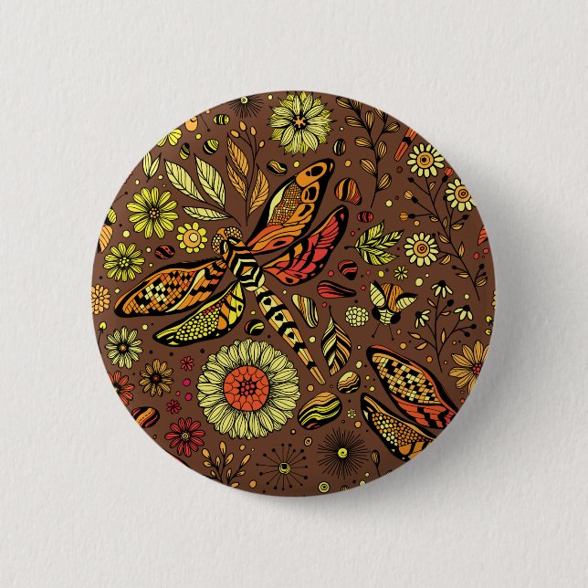 Fly, fly dragonfly on cinnamon brown button (Front)