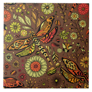 Fly, fly dragonfly on cinnamon brown ceramic tile