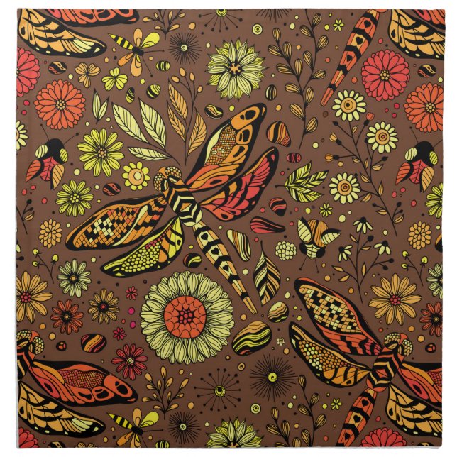 Fly, fly dragonfly on cinnamon brown cloth napkin (Front)