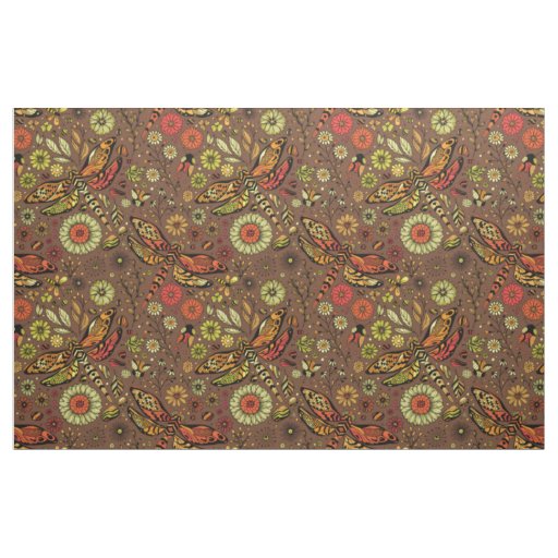 Fly, fly dragonfly on cinnamon brown fabric